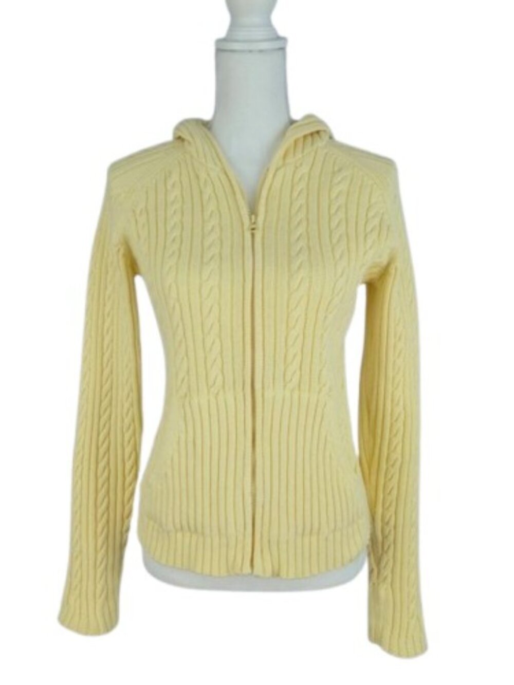 LOFT Yellow Hooded Zip Cardigan Sweater Cotton Medium